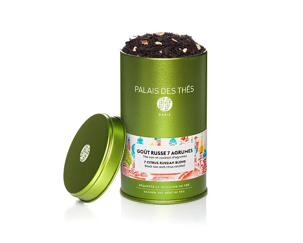 картинка Чёрный чай "Русский купаж 7 цитрусовых Био" металлическая баночка Palais Des Thés